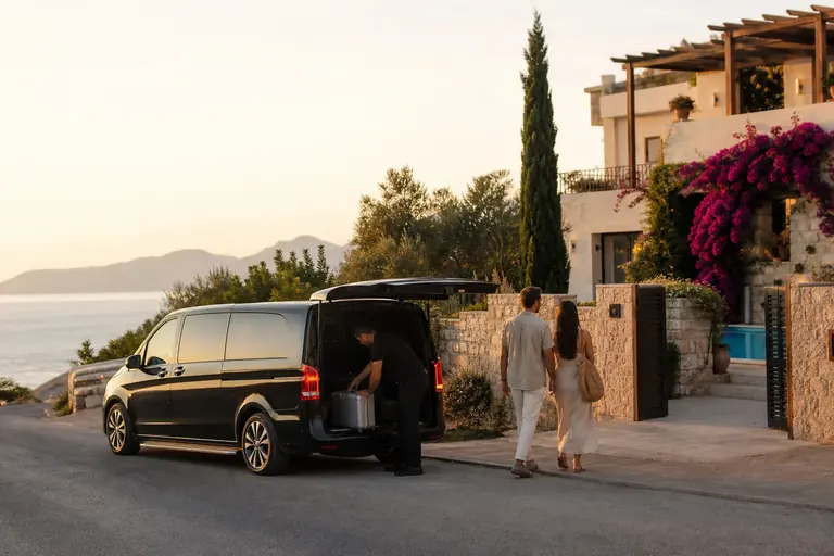 Discover Travel private airport welcome beside a luxury vehicle